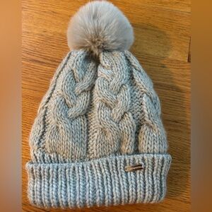 Steve Madden WIDE CUFF FAUX FUR POM BEANIE GREY